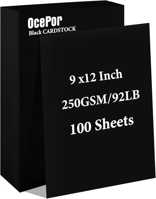 OcePor 100 Sheets Black Cardstock 9” x 12”, 92lb/250gsm Black Card Stock by OcePor