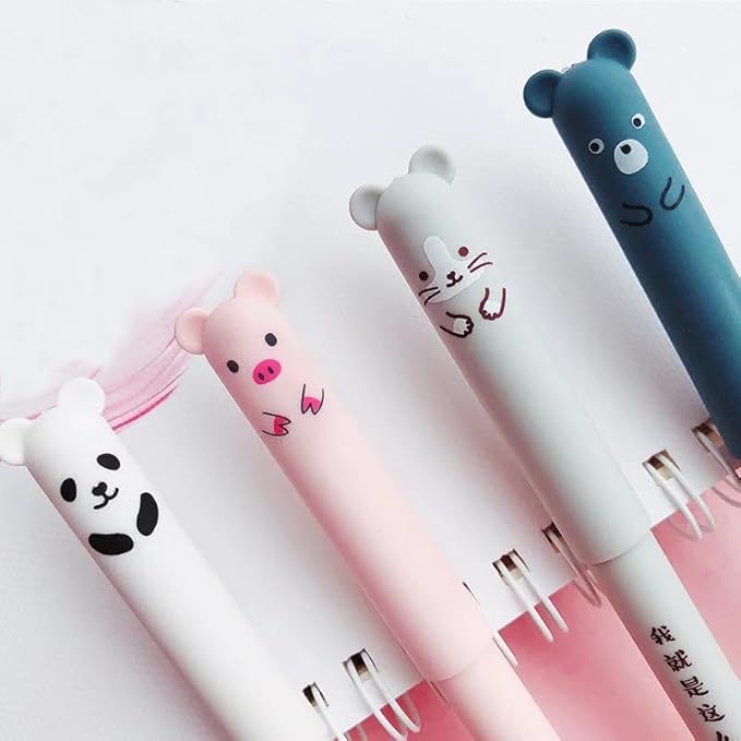 Piaogui 6pcs 0.5mm Erasable Gel Pens, Kawaii Cute Bear Pig Erasable Gel Pen Set - Image 2