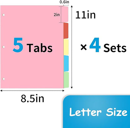 Binder Dividers for 3 Ring Binder, 1/5 Cut Tabs, Letter Size, Blank Write On - Image 2