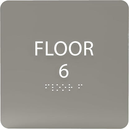 Clean Grey ADA Floor 6 Sign by ADACentralSigns