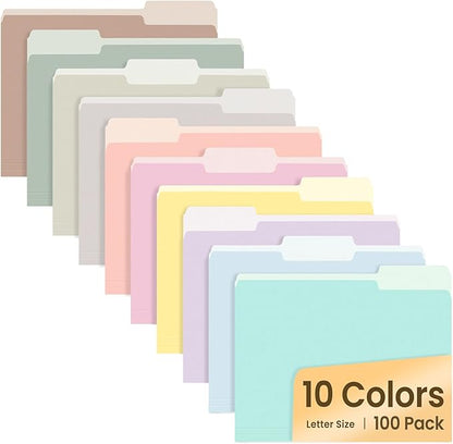 SUNEE File Folders, 100 Pack Manilla Folders 8.5 x 11, 10 Colors Folder Office by SUNEE