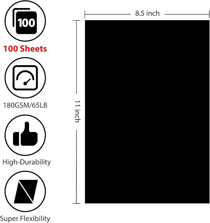 OcePor 100 Sheets Black Cardstock 8.5” x 11”, 65lb/180gsm Black Card Stock - Image 2