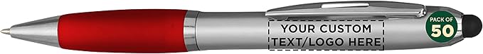 DISCOUNT PROMOS Custom Stylus Ballpoint Pens Set of 50, Personalized Bulk Pack by DISCOUNTPROMOS