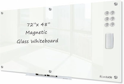J&J worldwide Magnetic Glass Whiteboard 6' x 4', Large Frameless White Boards by JJworldwide