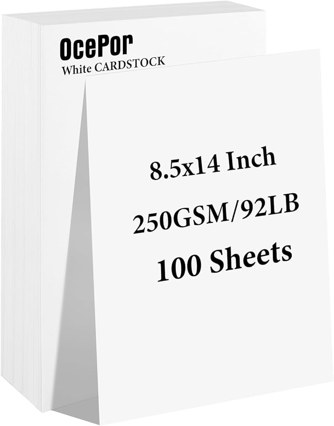OcePor 100 Sheets White Cardstock 8.5” x 14”, 92lb/250gsm Black Card Stock by OcePor