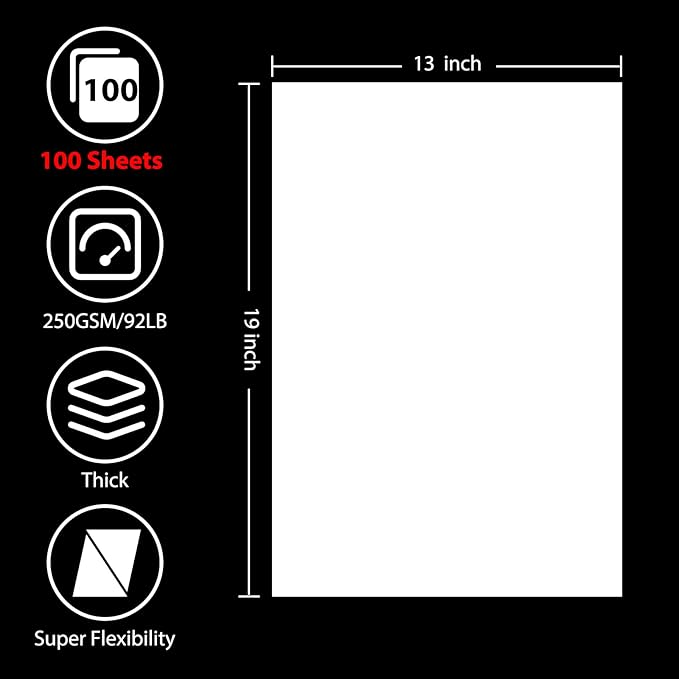 OcePor 100 Sheets White Cardstock 13” x 19”, 92lb/250gsm Black Card Stock - Image 2