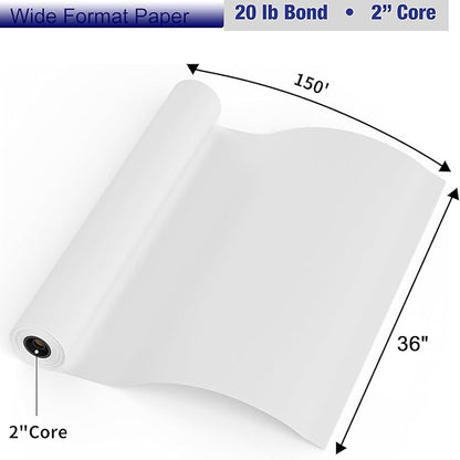 FungLam Wide Format Paper, 24 in x 150 ft Plotter Paper, 2 Rolls CAD Bond Rolls - Image 2