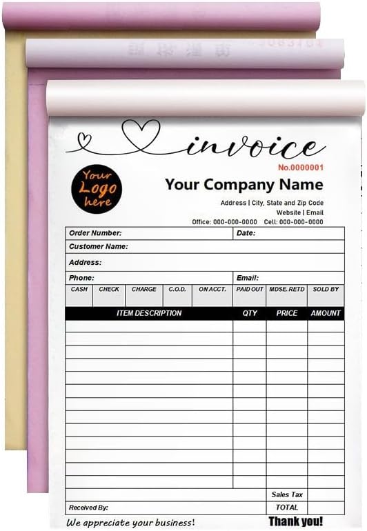Personalized Invoice Book Custom 2 Part/3 Part Receipt Book Quote Estimate by BFHEFGSUU