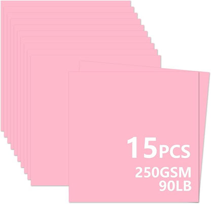 15 Sheets Pink Cardstock 12"x12", 250gsm/90lb Heavyweight Cover Cardstock Paper by Bazyrock
