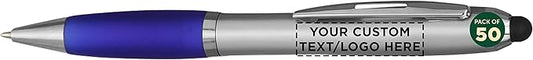 DISCOUNT PROMOS Custom Stylus Ballpoint Pens Set of 50, Personalized Bulk Pack by DISCOUNTPROMOS