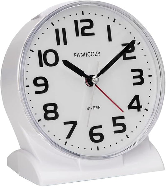 FAMICOZY 4.5" No Ticking Analog Alarm Clock, Silent Readable by FAMICOZY
