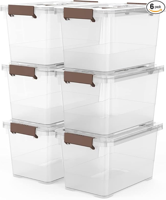 WYT 6-Pack Clear 7 Quart Storage Latch Box/Bins, Plastic Stackable Latching Box by WYT
