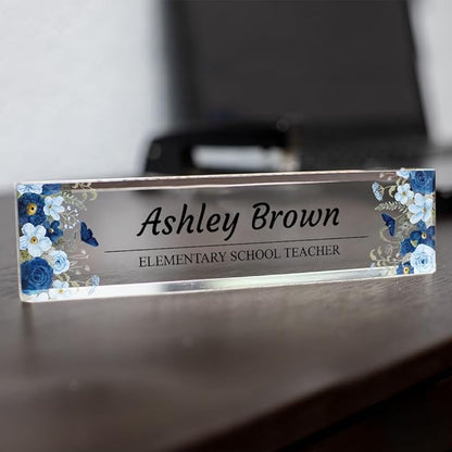 Signs ByLITA Floral Pattern Customized Nameplate | Indigo Blooms Personalized - Image 2