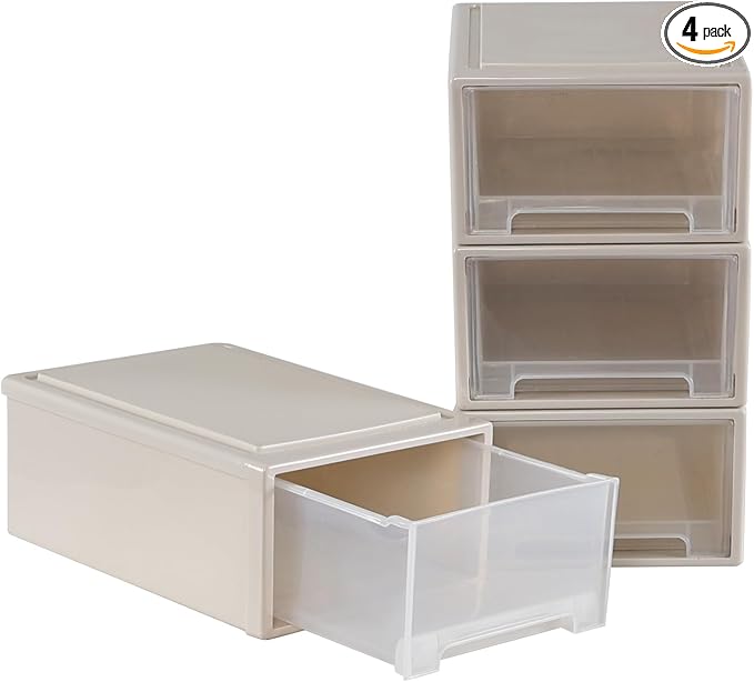 Xyskin 4-Pack 12 Quart Plastic Compact Stacking Drawer Unit, Stackable Desktop by Xyskin