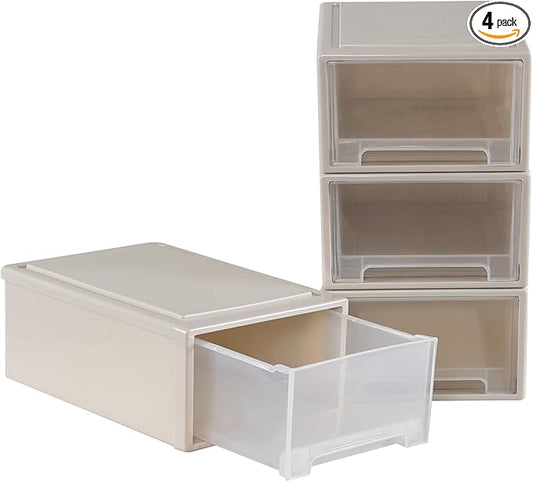 Xyskin 4-Pack 12 Quart Plastic Compact Stacking Drawer Unit, Stackable Desktop by Xyskin