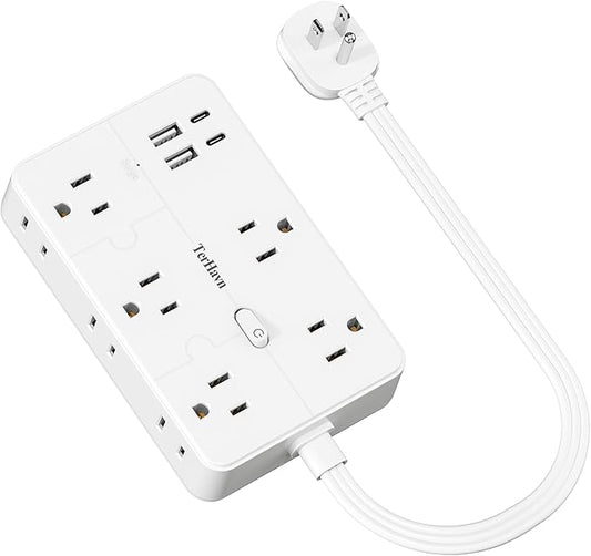 Surge Protector Power Strip 1 FT Flat Extension Cord ，10 AC Outlets & 4 USB by Unknown