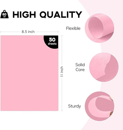50 Sheets Pink Cardstock 8.5 x 11 Thick Paper, Goefun 80lb Card Stock Printer - Image 2