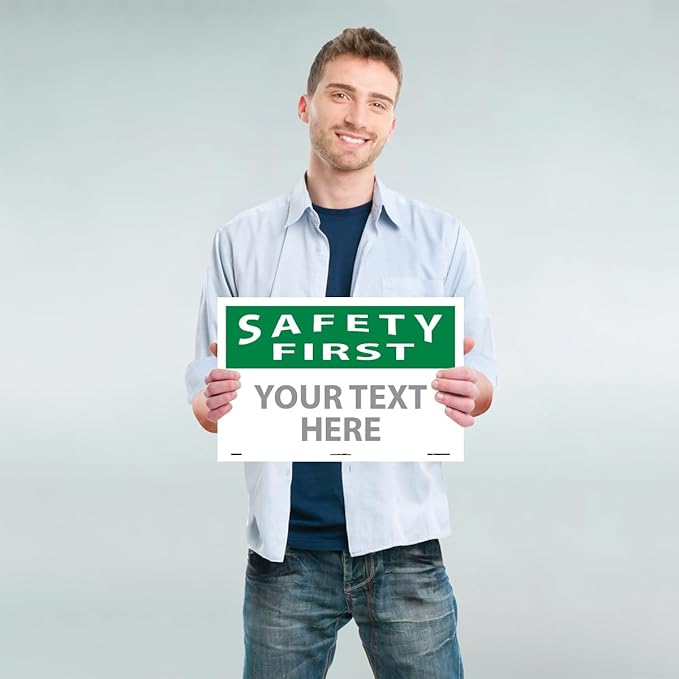 Custom OSHA Style Safety First Sign 12" x 18" Adhesive Vinyl Sign, Customizable - Image 2