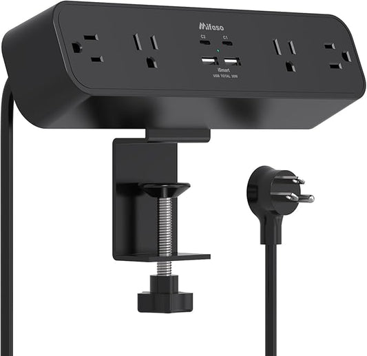 PD30W Desk Clamp Power Strip, Desktop Mount Surge Protector, Fast Charging by Mifaso