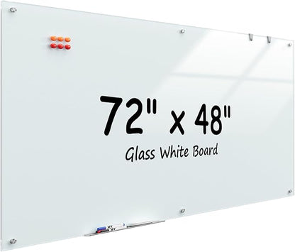 MaxGear Glass Whiteboard Wall Mounted, Frameless Magnetic Dry Erase Board by MaxGear