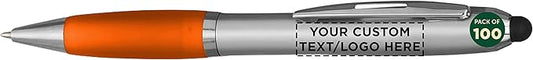 DISCOUNT PROMOS Custom Stylus Ballpoint Pens Set of 100, Personalized Bulk Pack by DISCOUNTPROMOS