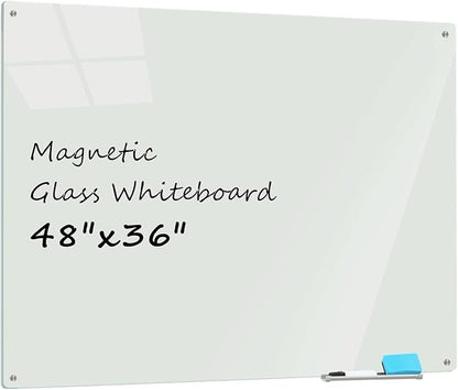 Glass Whiteboard 4' x 3', Magnetic Dry Erase Board Frameless Wall Mounting by ATROSONIK
