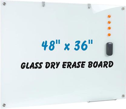 Glass Dry Erase Board, 48 x 36 Inches Magnetic Glass Whiteboard by Wingwise