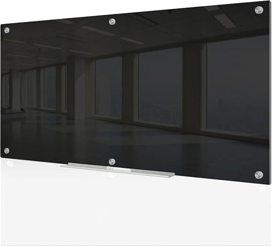 J&J worldwide Magnetic Black Glass Whiteboard 6' x 3', 70 x 35 Inches Large by JJworldwide