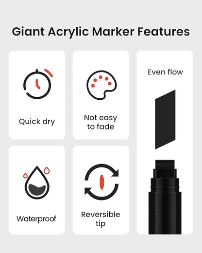 BIGTHUMB Black Poster Markers Jumbo: 5 Pcs 15mm Wide Tip Thick Acrylic Paint - Image 4