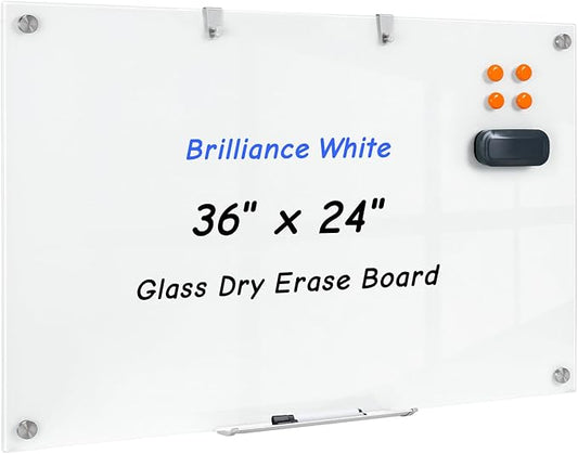 36 x 24 Inches Glass Whiteboard, Magnetic Glass Dry Erase Board by Wingwise