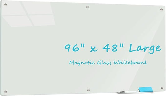 Large Glass Dry Erase Board, 96 x 48 Inches Magnetic Glass Whiteboard by ATROSONIK