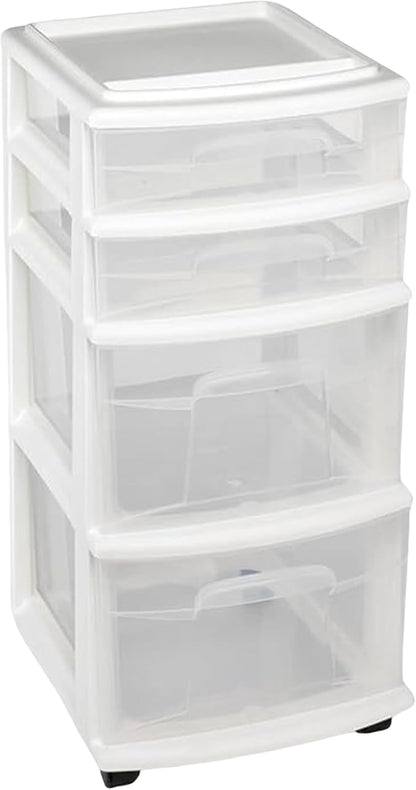 HOMZ Drawer Tower, 4-Tier Clear Plastic Storage Organizer Cart, and Classroom by Homz
