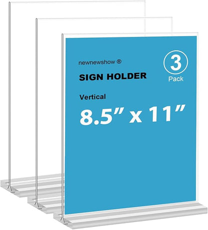 newnewshow 8.5x11 Acrylic Sign Holder 3 Pack Vertical Double-Sided Display by NEWNEWSHOW