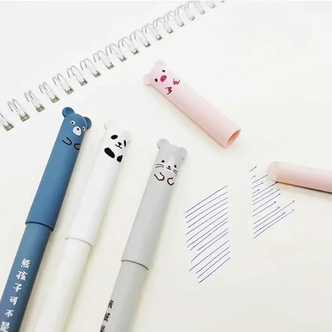 Piaogui 6pcs 0.5mm Erasable Gel Pens, Kawaii Cute Bear Pig Erasable Gel Pen Set - Image 4