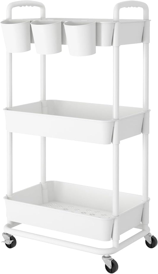 JIUYOTREE 3-Tier Plastic Rolling Storage Cart Utility Cart by JIUYOTREE