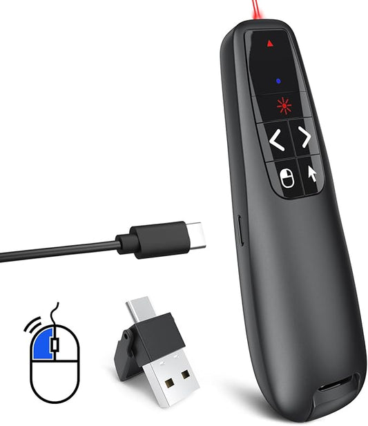 Presentation Clicker PowerPoint Wireless Presenter Remote: Type C Rechargeable by UBUYONE%C2%AE