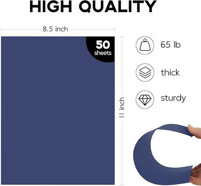 50 Pack 65lb Blue Cardstock 8.5 x 11 Pastel Paper, Goefun Navy Blue Card Stock - Image 2
