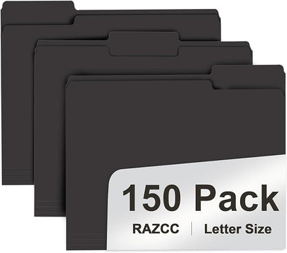 File Folder, RAZCC 150 Pack 1/3 Cut Tab File Folders Letter Size, Folders by RAZCC