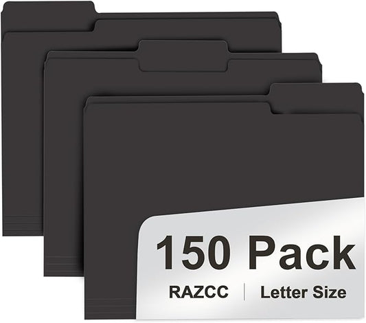 File Folder, RAZCC 150 Pack 1/3 Cut Tab File Folders Letter Size, Folders by RAZCC