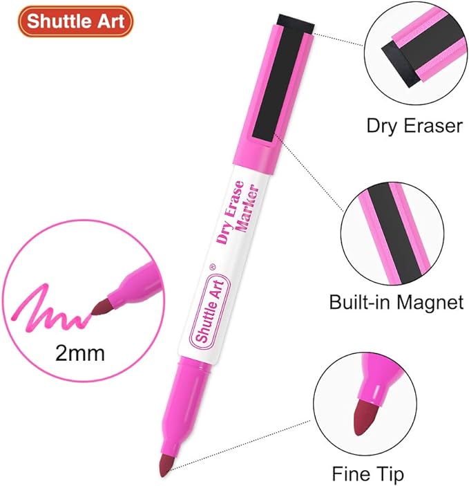 Shuttle Art Dry Erase Markers, 15 Colors Magnetic Whiteboard Markers - Image 3