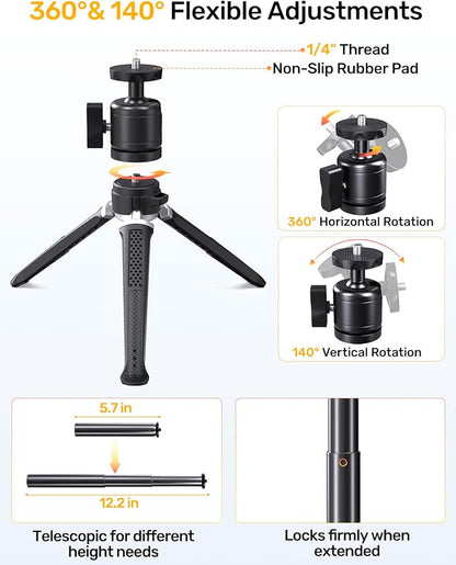 Webcam Tripod Stand for Desk, 3 Level Extendable Camera Tripod Mount for - Image 4