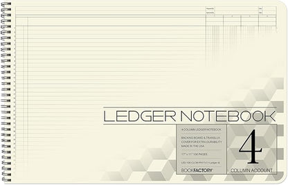 BookFactory Accounting Ledger Notebook/Large 4 Column Accounting Ledger by BookFactory