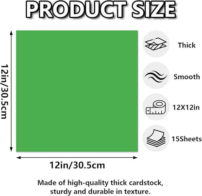 15 Sheets Green Cardstock 12"x12", 250gsm/90lb Heavyweight Cardstock Paper - Image 2