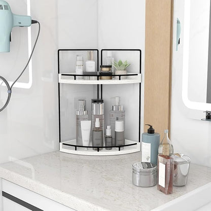 Dorhors 2-Tier Rustic White Corner Bathroom Shelf - Image 2