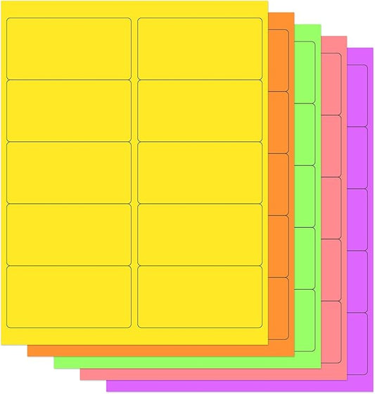 THEBLUETOUCH 2" x 4" Colored Labels Stickers, 5 Bright Colors Assorted Neon by THEBLUETOUCH