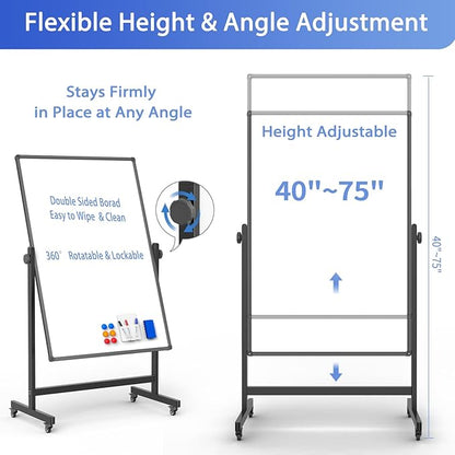 Rolling Whiteboard on Wheels, Double-Sided Magnetic Dry Erase Board - Image 2