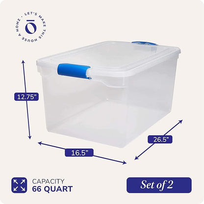 HOMZ 2-Pack Latching Lid, Large Clear Plastic Storage Bins - Image 4