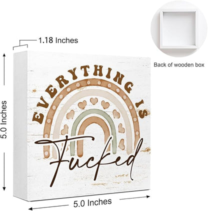 Office Wooden Block Sign Everything Is Mess 5x5x1 INCH Sign, Dark Humor Decor - Image 2