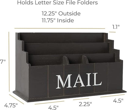 BLU MONACO Espresso Brown Wooden Mail Organizer | 3-Tier Rustic Desktop Mail - Image 6