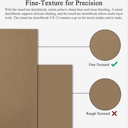Fuxi Toned Tan Sketchbook 9x12-60 Sheet Acid Free Toned Paper, Professional - Image 3